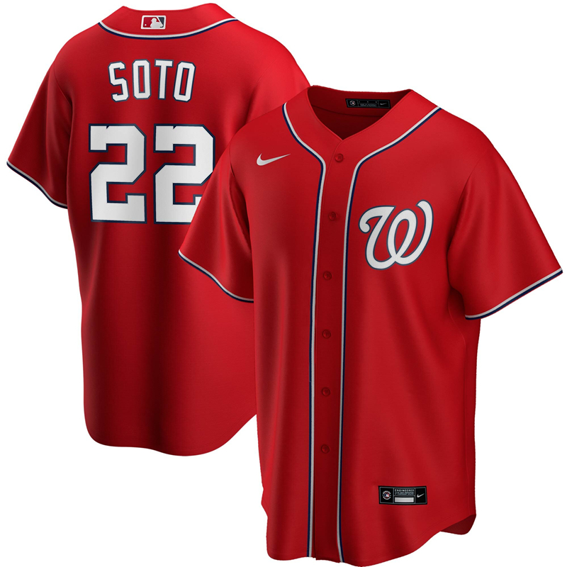 Men Washington Nationals #22 Juan Soto Nike Red Alternate 2020 Replica Player Jersey 